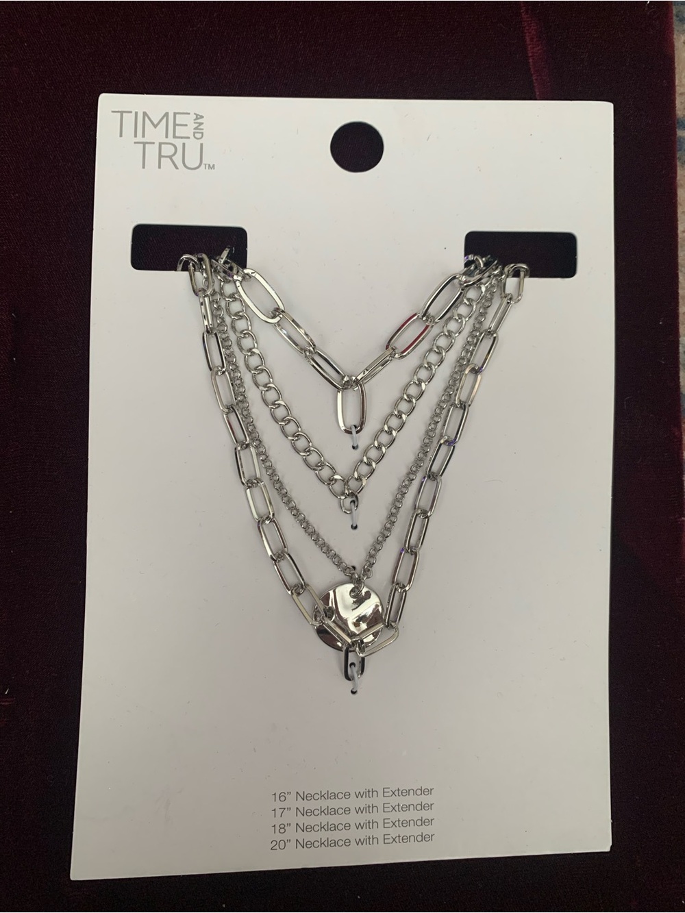 Time and Tru Multi-Layer Silver-Tone Chain Necklace with Disc Pendant